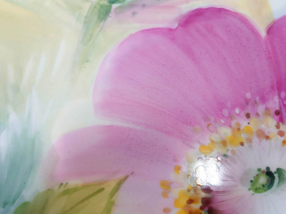 ドイツ　マイセン　Meissen　お部屋を華やかに彩る陶板画(プラーク、花、フラワー、ハンドペイント、西洋美術、額装、サイン有り)(R-079118)
