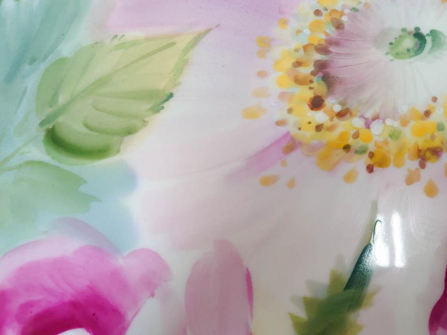 ドイツ　マイセン　Meissen　お部屋を華やかに彩る陶板画(プラーク、花、フラワー、ハンドペイント、西洋美術、額装、サイン有り)(R-079118)