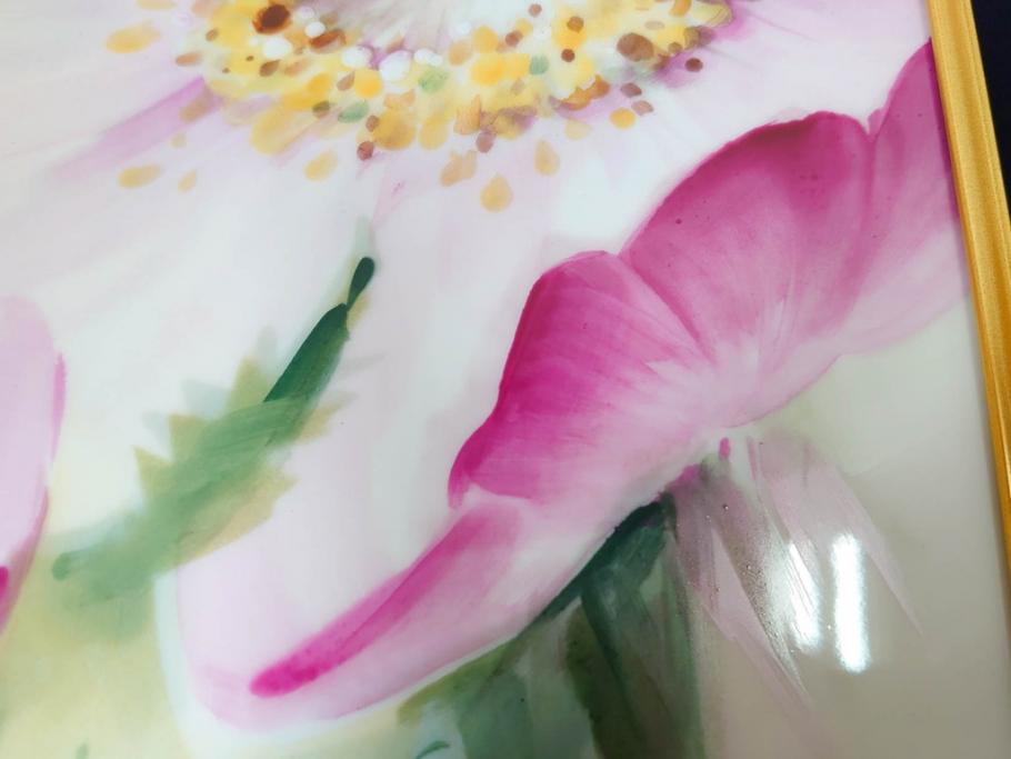 ドイツ　マイセン　Meissen　お部屋を華やかに彩る陶板画(プラーク、花、フラワー、ハンドペイント、西洋美術、額装、サイン有り)(R-079118)