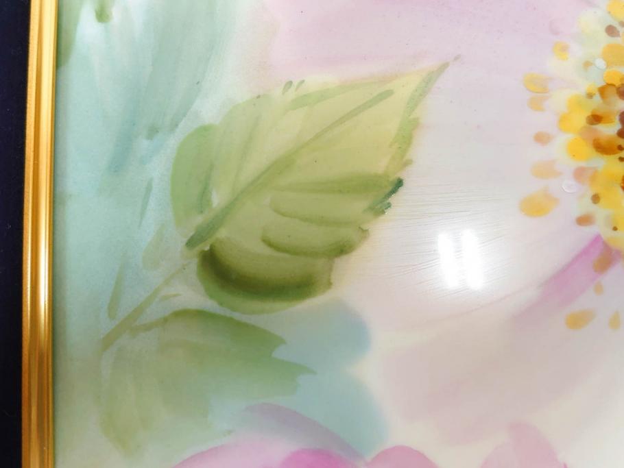 ドイツ　マイセン　Meissen　お部屋を華やかに彩る陶板画(プラーク、花、フラワー、ハンドペイント、西洋美術、額装、サイン有り)(R-079118)