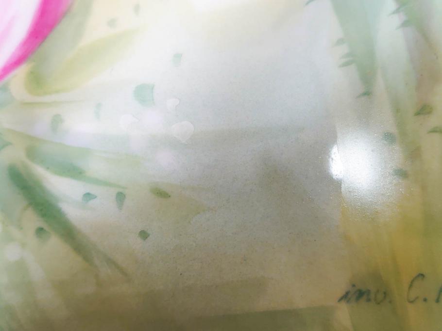 ドイツ　マイセン　Meissen　お部屋を華やかに彩る陶板画(プラーク、花、フラワー、ハンドペイント、西洋美術、額装、サイン有り)(R-079118)