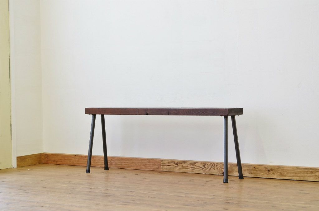 アンティーク家具　重厚!古い木の鉄脚ベンチ2(アイアン、長イス、長椅子)
