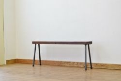 アンティーク家具　重厚!古い木の鉄脚ベンチ2(アイアン、長イス、長椅子)