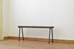 アンティーク家具　重厚!古い木の鉄脚ベンチ3(アイアン、長イス、長椅子)