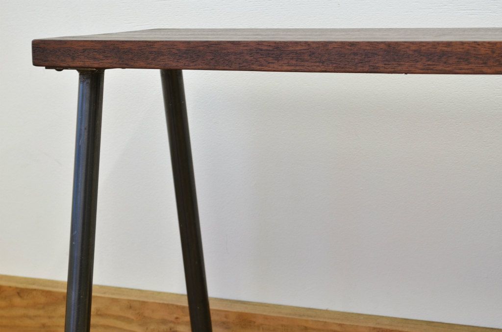 アンティーク家具　古い木のシンプルな鉄脚ベンチ1(アイアン、長イス)