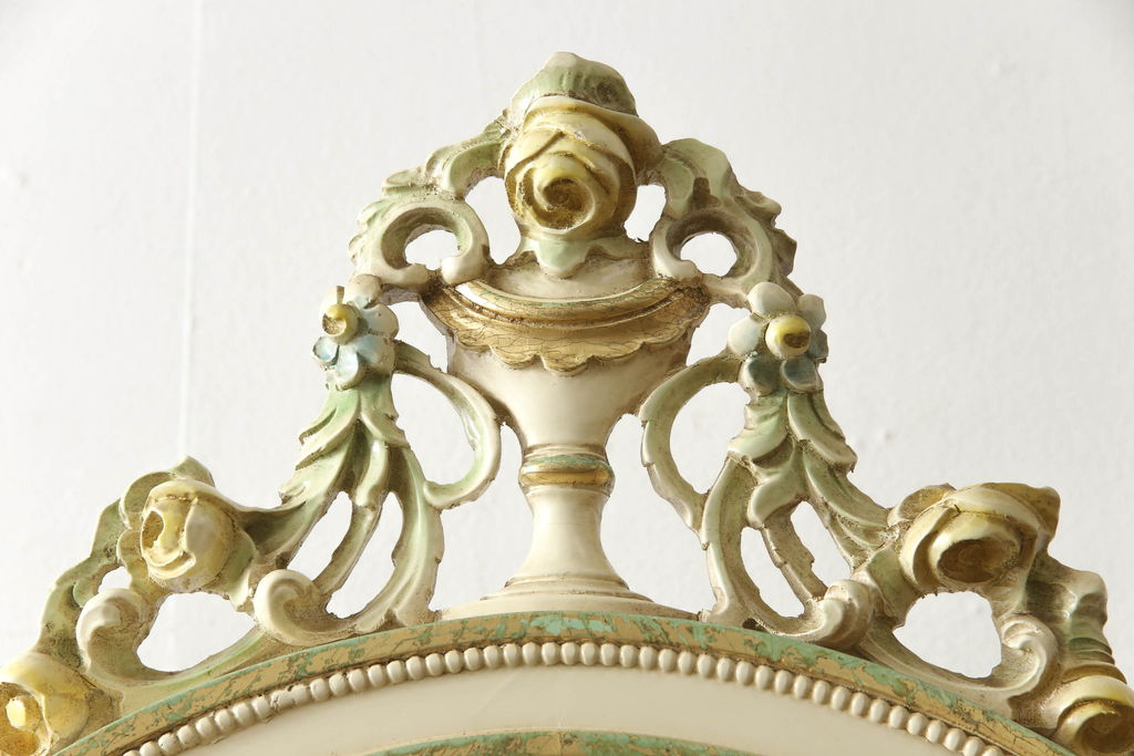 ビンテージ　ノバパルク(NOVAPLAK)　イタリア高級家具　美しい花の彫刻で彩られたロココ調の大きなスタンドミラー(姿見、鏡、ヴィンテージ)(定価約40万円)(R-056551)