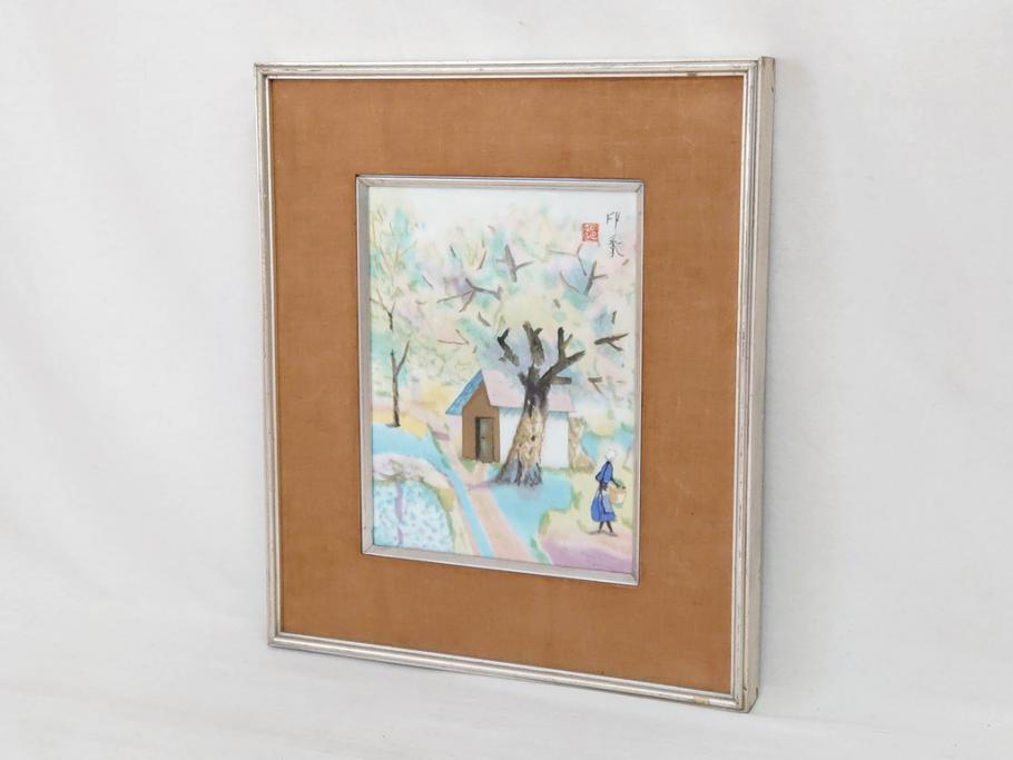 ノリタケ　NORITAKE　堂本印象　ふんわり優しい色彩が心を和ませる陶板画(プラーク、風景画、額装、陶器、サイン有り)(R-079119)