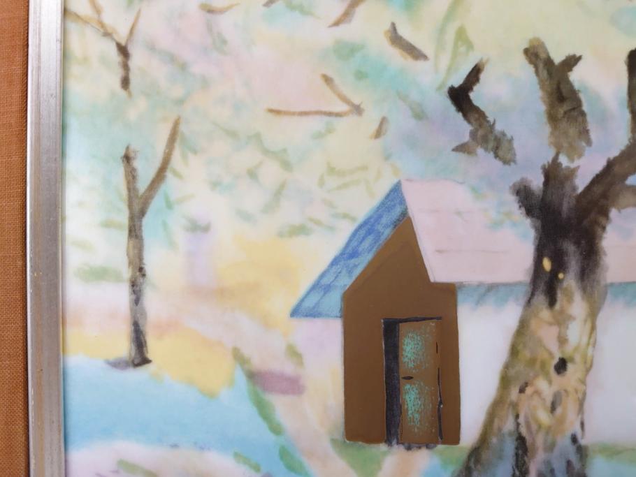 ノリタケ　NORITAKE　堂本印象　ふんわり優しい色彩が心を和ませる陶板画(プラーク、風景画、額装、陶器、サイン有り)(R-079119)