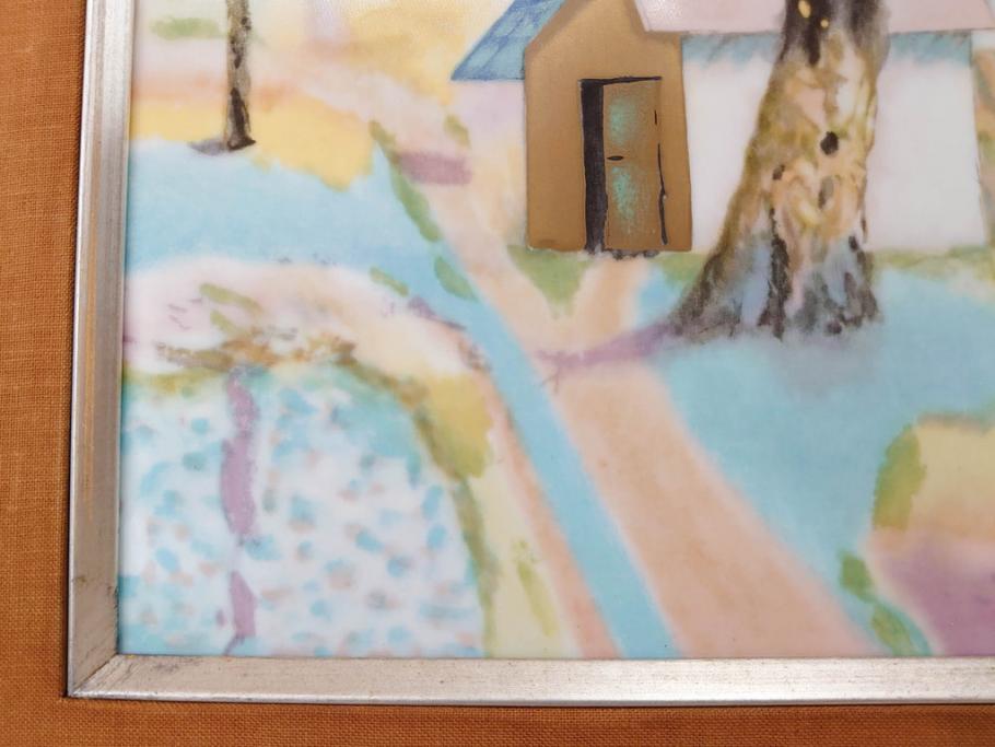 ノリタケ　NORITAKE　堂本印象　ふんわり優しい色彩が心を和ませる陶板画(プラーク、風景画、額装、陶器、サイン有り)(R-079119)