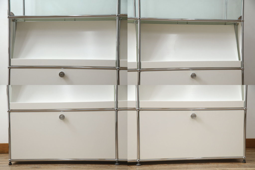 中古　USMハラー(USM Haller)　鍵付きショーケースが魅力の鉄製キャビネット(収納棚、ラック、飾り棚、陳列棚、ガラスケース、店舗什器)(R-074363)