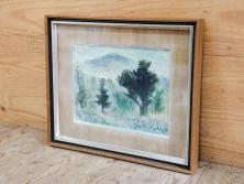 真作　1974年　サイタ亨　「草津天狗山 しゃくなげの咲く頃」　F6(6号)　絵画(鉛筆、水彩、DR.T.SAITA、サイン入り、落款印、肉筆、風景、花、山、額装)(R-079121)