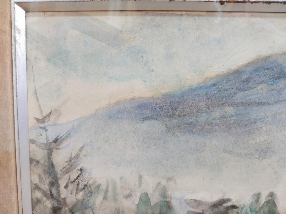 真作　1974年　サイタ亨　「草津天狗山 しゃくなげの咲く頃」　F6(6号)　絵画(鉛筆、水彩、DR.T.SAITA、サイン入り、落款印、肉筆、風景、花、山、額装)(R-079121)