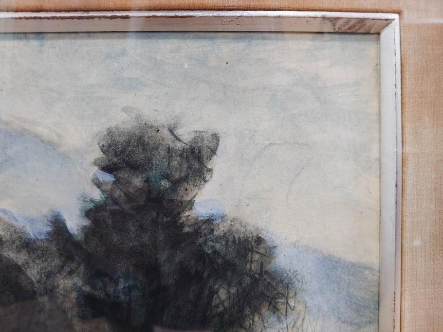 真作　1974年　サイタ亨　「草津天狗山 しゃくなげの咲く頃」　F6(6号)　絵画(鉛筆、水彩、DR.T.SAITA、サイン入り、落款印、肉筆、風景、花、山、額装)(R-079121)