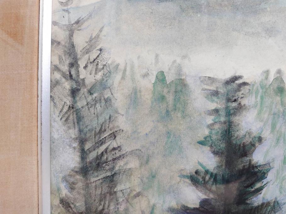 真作　1974年　サイタ亨　「草津天狗山 しゃくなげの咲く頃」　F6(6号)　絵画(鉛筆、水彩、DR.T.SAITA、サイン入り、落款印、肉筆、風景、花、山、額装)(R-079121)