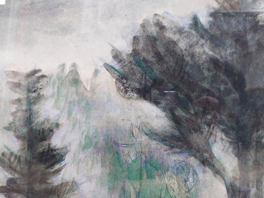真作　1974年　サイタ亨　「草津天狗山 しゃくなげの咲く頃」　F6(6号)　絵画(鉛筆、水彩、DR.T.SAITA、サイン入り、落款印、肉筆、風景、花、山、額装)(R-079121)