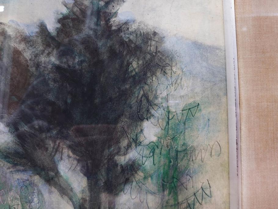 真作　1974年　サイタ亨　「草津天狗山 しゃくなげの咲く頃」　F6(6号)　絵画(鉛筆、水彩、DR.T.SAITA、サイン入り、落款印、肉筆、風景、花、山、額装)(R-079121)