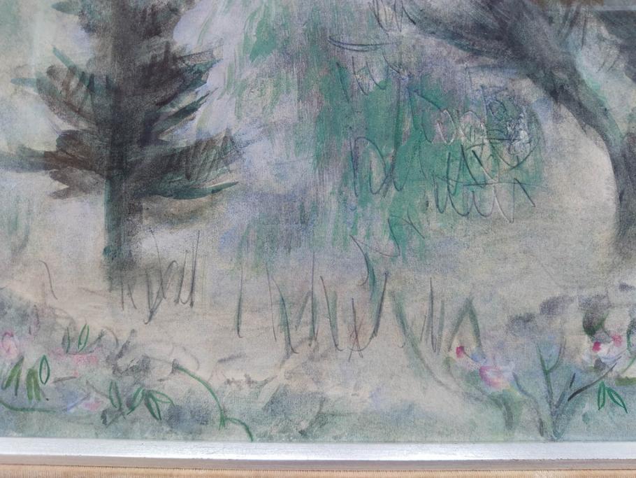 真作　1974年　サイタ亨　「草津天狗山 しゃくなげの咲く頃」　F6(6号)　絵画(鉛筆、水彩、DR.T.SAITA、サイン入り、落款印、肉筆、風景、花、山、額装)(R-079121)