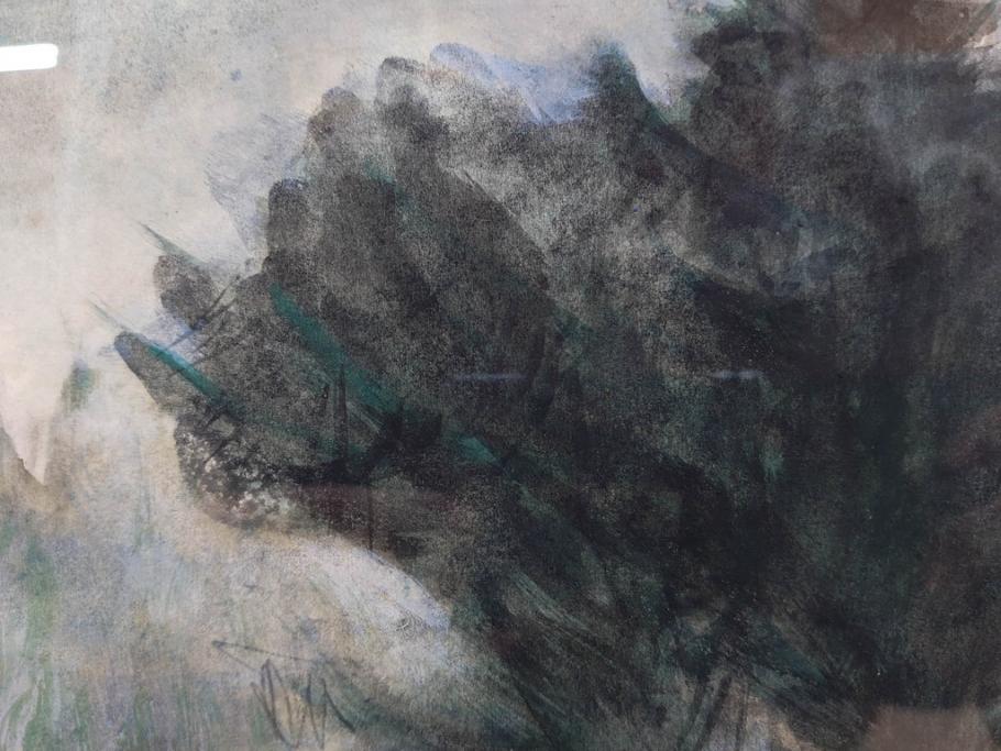 真作　1974年　サイタ亨　「草津天狗山 しゃくなげの咲く頃」　F6(6号)　絵画(鉛筆、水彩、DR.T.SAITA、サイン入り、落款印、肉筆、風景、花、山、額装)(R-079121)
