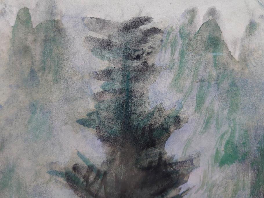 真作　1974年　サイタ亨　「草津天狗山 しゃくなげの咲く頃」　F6(6号)　絵画(鉛筆、水彩、DR.T.SAITA、サイン入り、落款印、肉筆、風景、花、山、額装)(R-079121)
