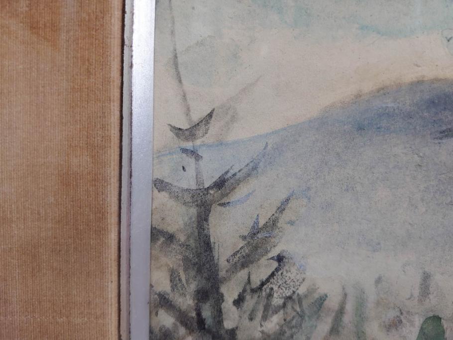 真作　1974年　サイタ亨　「草津天狗山 しゃくなげの咲く頃」　F6(6号)　絵画(鉛筆、水彩、DR.T.SAITA、サイン入り、落款印、肉筆、風景、花、山、額装)(R-079121)