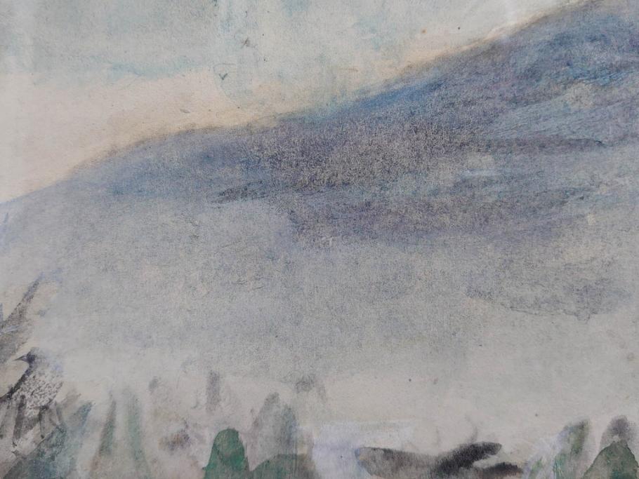 真作　1974年　サイタ亨　「草津天狗山 しゃくなげの咲く頃」　F6(6号)　絵画(鉛筆、水彩、DR.T.SAITA、サイン入り、落款印、肉筆、風景、花、山、額装)(R-079121)