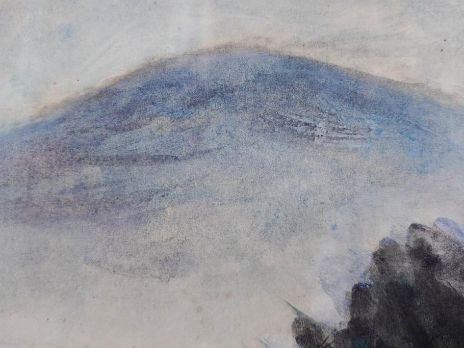 真作　1974年　サイタ亨　「草津天狗山 しゃくなげの咲く頃」　F6(6号)　絵画(鉛筆、水彩、DR.T.SAITA、サイン入り、落款印、肉筆、風景、花、山、額装)(R-079121)