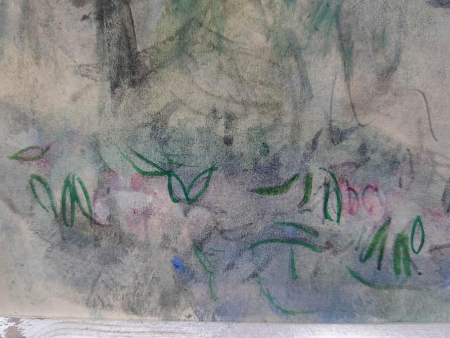 真作　1974年　サイタ亨　「草津天狗山 しゃくなげの咲く頃」　F6(6号)　絵画(鉛筆、水彩、DR.T.SAITA、サイン入り、落款印、肉筆、風景、花、山、額装)(R-079121)
