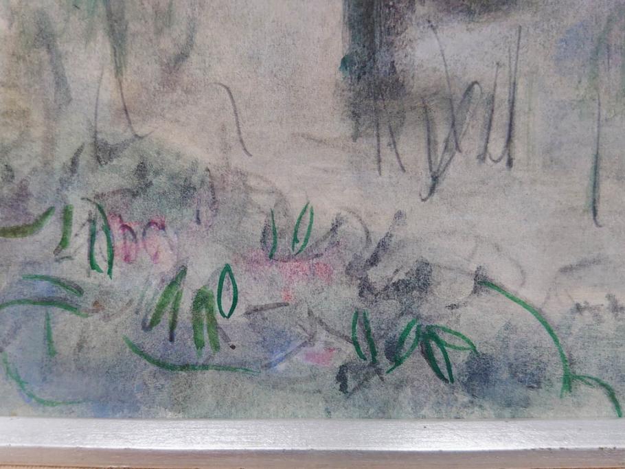 真作　1974年　サイタ亨　「草津天狗山 しゃくなげの咲く頃」　F6(6号)　絵画(鉛筆、水彩、DR.T.SAITA、サイン入り、落款印、肉筆、風景、花、山、額装)(R-079121)