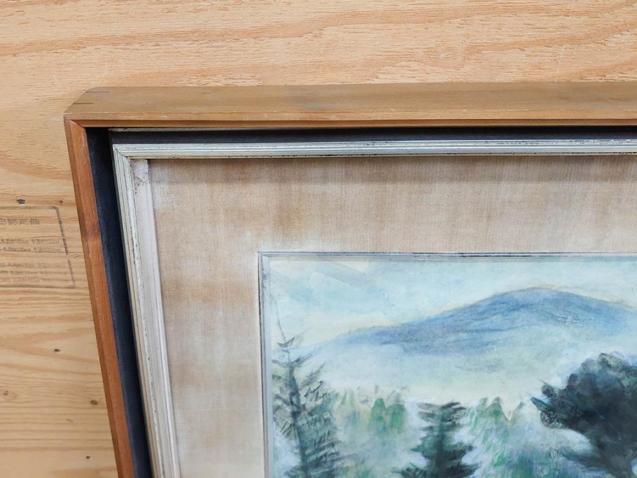 真作　1974年　サイタ亨　「草津天狗山 しゃくなげの咲く頃」　F6(6号)　絵画(鉛筆、水彩、DR.T.SAITA、サイン入り、落款印、肉筆、風景、花、山、額装)(R-079121)