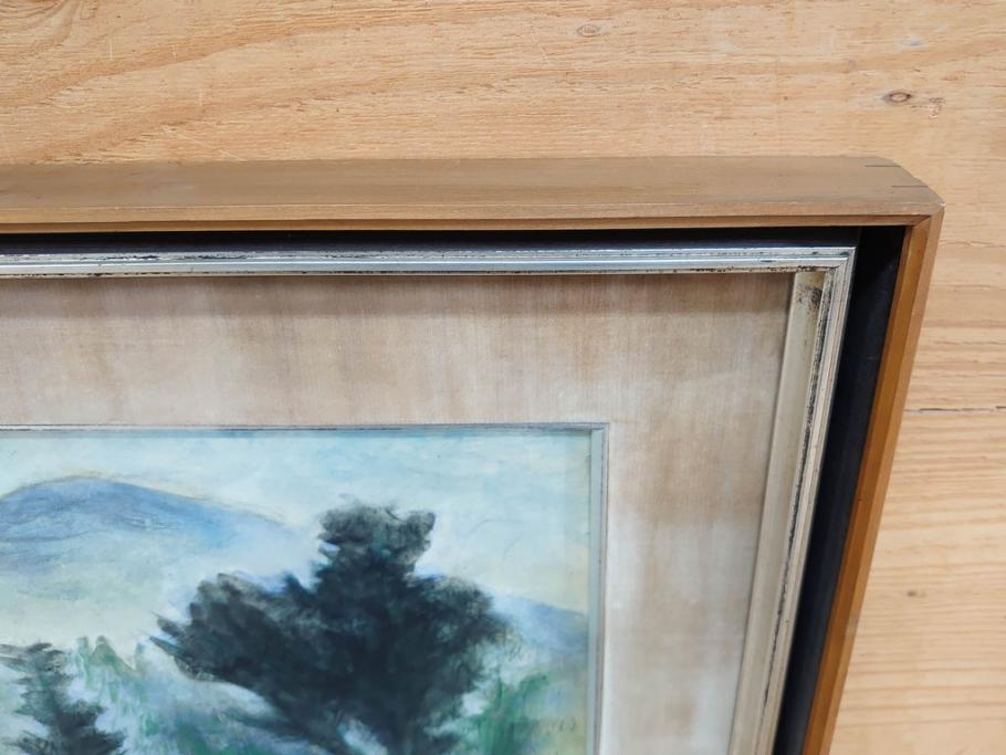 真作　1974年　サイタ亨　「草津天狗山 しゃくなげの咲く頃」　F6(6号)　絵画(鉛筆、水彩、DR.T.SAITA、サイン入り、落款印、肉筆、風景、花、山、額装)(R-079121)