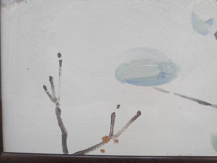 真作　野溝嘉彦　「塩の道・雪」　F10(10号)　絵画(油絵、油彩、肉筆、サイン入り、雪山、冬、風景、山村、額装)(R-079122)