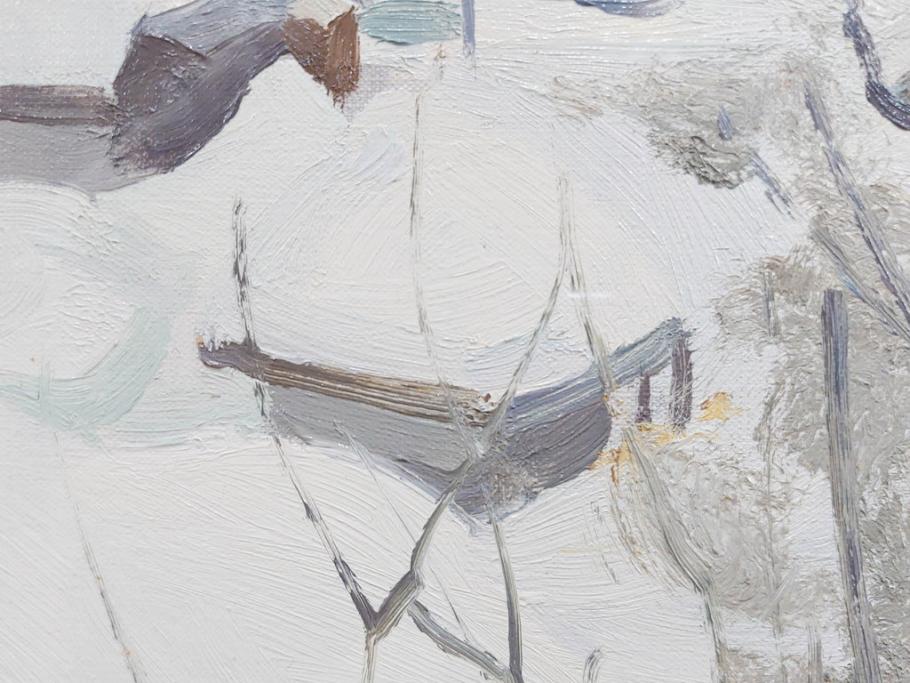 真作　野溝嘉彦　「塩の道・雪」　F10(10号)　絵画(油絵、油彩、肉筆、サイン入り、雪山、冬、風景、山村、額装)(R-079122)