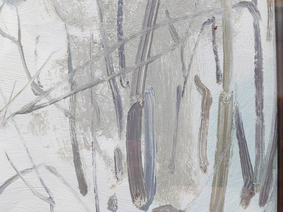 真作　野溝嘉彦　「塩の道・雪」　F10(10号)　絵画(油絵、油彩、肉筆、サイン入り、雪山、冬、風景、山村、額装)(R-079122)