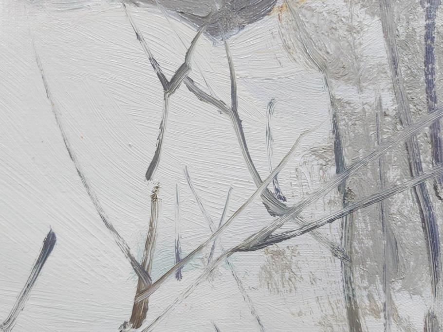 真作　野溝嘉彦　「塩の道・雪」　F10(10号)　絵画(油絵、油彩、肉筆、サイン入り、雪山、冬、風景、山村、額装)(R-079122)