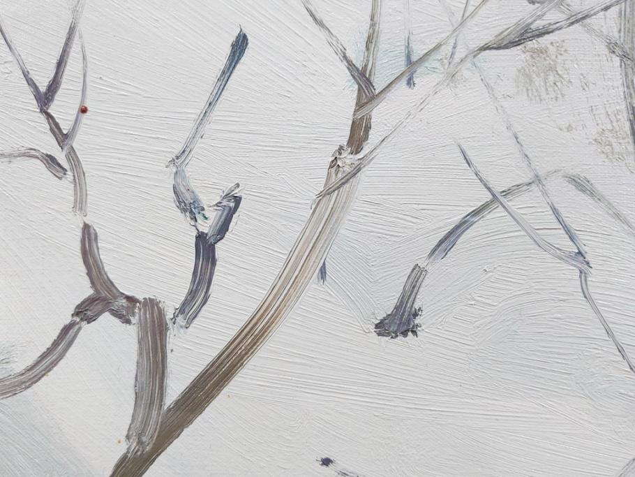 真作　野溝嘉彦　「塩の道・雪」　F10(10号)　絵画(油絵、油彩、肉筆、サイン入り、雪山、冬、風景、山村、額装)(R-079122)