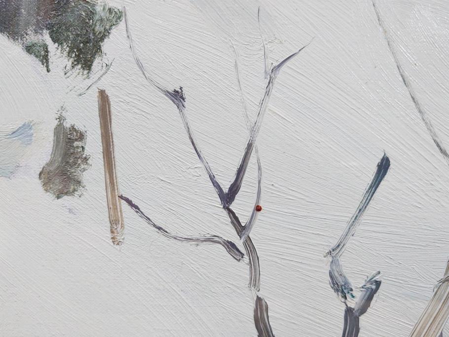 真作　野溝嘉彦　「塩の道・雪」　F10(10号)　絵画(油絵、油彩、肉筆、サイン入り、雪山、冬、風景、山村、額装)(R-079122)