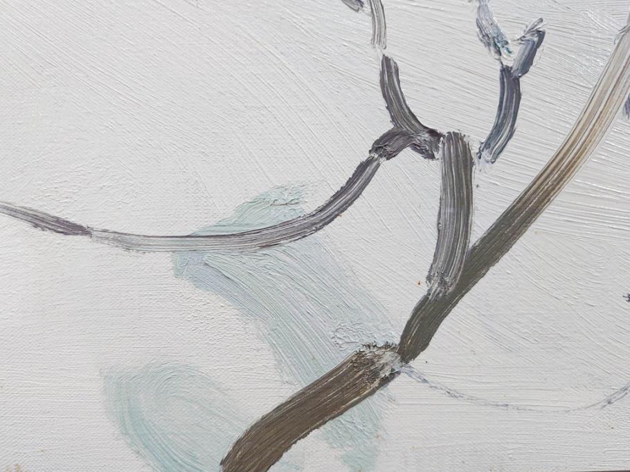 真作　野溝嘉彦　「塩の道・雪」　F10(10号)　絵画(油絵、油彩、肉筆、サイン入り、雪山、冬、風景、山村、額装)(R-079122)