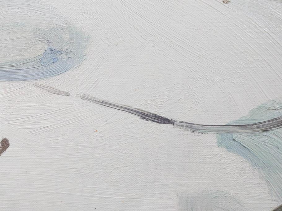 真作　野溝嘉彦　「塩の道・雪」　F10(10号)　絵画(油絵、油彩、肉筆、サイン入り、雪山、冬、風景、山村、額装)(R-079122)