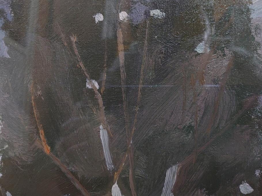 真作　野溝嘉彦　「塩の道・雪」　F10(10号)　絵画(油絵、油彩、肉筆、サイン入り、雪山、冬、風景、山村、額装)(R-079122)