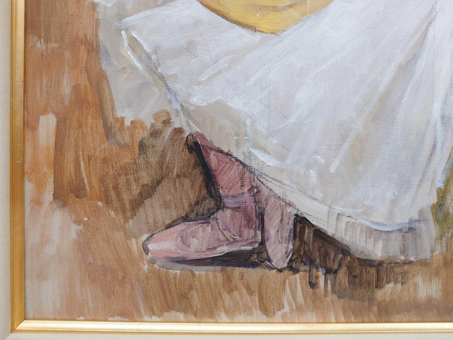 真作　吉野谷幸重　「踊り子」　F12(12号)　絵画(油絵、油彩、人物画、女性、バレリーナ、肉筆、サイン入り、額装)(R-079123)