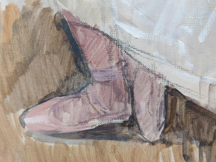 真作　吉野谷幸重　「踊り子」　F12(12号)　絵画(油絵、油彩、人物画、女性、バレリーナ、肉筆、サイン入り、額装)(R-079123)