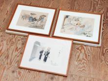 真作　洋画家・版画家　和田三造　「虚無僧」 「舟やど」 「花売り」　ノスタルジーな雰囲気を感じる木版画3点セット(昭和職業絵尽、京都版画院、絵画、人物、職業、女性、男性、子供、動物、壁掛け、額装、外箱付き)(R-079124)　