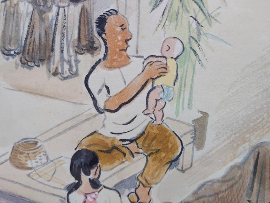真作　洋画家・版画家　和田三造　「虚無僧」 「舟やど」 「花売り」　ノスタルジーな雰囲気を感じる木版画3点セット(昭和職業絵尽、京都版画院、絵画、人物、職業、女性、男性、子供、動物、壁掛け、額装、外箱付き)(R-079124)　