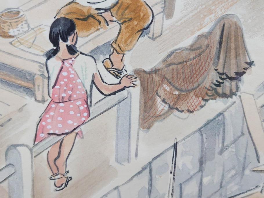 真作　洋画家・版画家　和田三造　「虚無僧」 「舟やど」 「花売り」　ノスタルジーな雰囲気を感じる木版画3点セット(昭和職業絵尽、京都版画院、絵画、人物、職業、女性、男性、子供、動物、壁掛け、額装、外箱付き)(R-079124)　