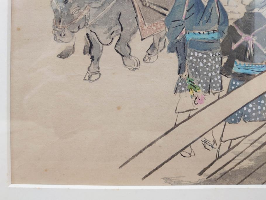 真作　洋画家・版画家　和田三造　「虚無僧」 「舟やど」 「花売り」　ノスタルジーな雰囲気を感じる木版画3点セット(昭和職業絵尽、京都版画院、絵画、人物、職業、女性、男性、子供、動物、壁掛け、額装、外箱付き)(R-079124)　