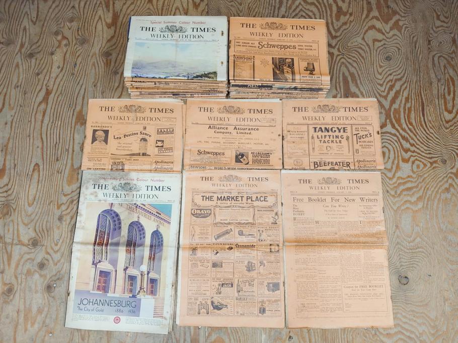 アンティーク　戦前　1936年　イギリス　THE TIMES WEEKLY EDITION　英字新聞46部(英国、広告、カラー、白黒、ディスプレイ、情報誌、ニュースペーパー、newspaper)(R-079125)　