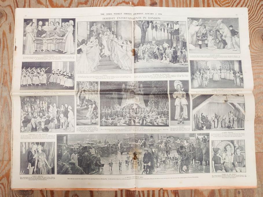 アンティーク　戦前　1936年　イギリス　THE TIMES WEEKLY EDITION　英字新聞46部(英国、広告、カラー、白黒、ディスプレイ、情報誌、ニュースペーパー、newspaper)(R-079125)　