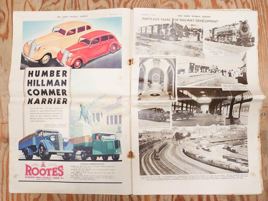 アンティーク　戦前　1936年　イギリス　THE TIMES WEEKLY EDITION　英字新聞46部(英国、広告、カラー、白黒、ディスプレイ、情報誌、ニュースペーパー、newspaper)(R-079125)　