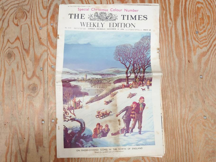 アンティーク　戦前　1936年　イギリス　THE TIMES WEEKLY EDITION　英字新聞46部(英国、広告、カラー、白黒、ディスプレイ、情報誌、ニュースペーパー、newspaper)(R-079125)　