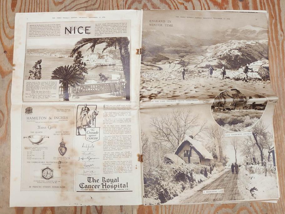 アンティーク　戦前　1936年　イギリス　THE TIMES WEEKLY EDITION　英字新聞46部(英国、広告、カラー、白黒、ディスプレイ、情報誌、ニュースペーパー、newspaper)(R-079125)　